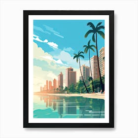 Waikiki Beach Hawaii, Usa, Flat Illustration 1 Art Print