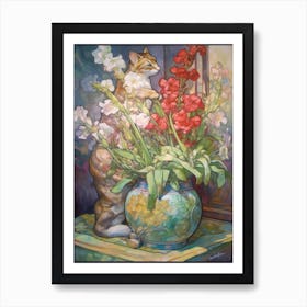 Snapdragon With A Cat 2 Art Nouveau Style Art Print