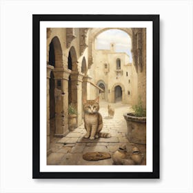 Cats In Monestary Courtyard 3 Art Print