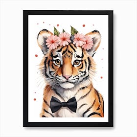 Baby Tiger Flower Crown Bowties Woodland Animal Nursery Decor (37) Art Print