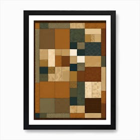 American Patchwork Quilting Inspired Folk Art With Earth Tones, 1372 Art Print
