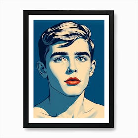 Young Man Blue Washed Portrait Art Print