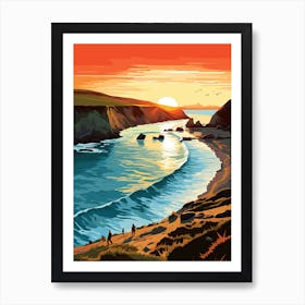 Lulworth Cove Beach Dorset At Sunset, Vibrant Painting 4 Art Print