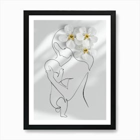 Mother And Baby With Flowers Art Print