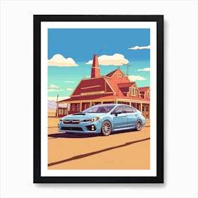 A Subaru Impreza Car In Route 66 Flat Illustration 2 Art Print