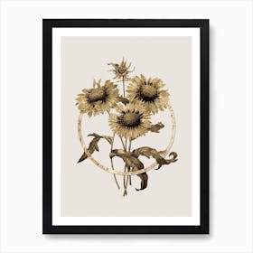 Gold Ring Blanket Flowers Glitter Botanical Illustration n.0319 Art Print