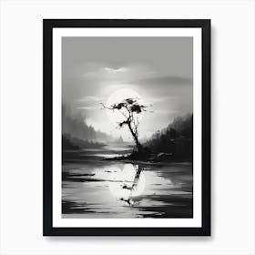 Tranquility Abstract Black And White 5 Art Print