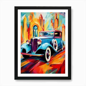 Vintage Old Truck VII, Avant Garde Abstract Vibrant Colorful Painting in Cubism Style Art Print