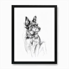 Miniature American Shepherd Dog Charcoal Line 4 Art Print