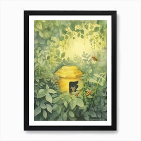 Pollen Bee Beehive Watercolour Illustration 3 Art Print