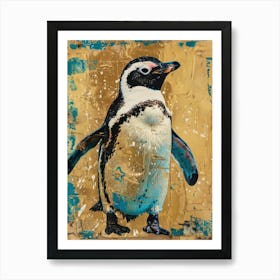 Penguin Chick Gold Effect Collage 2 Art Print