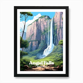 Angel Falls Venezuela Waterfall Sunset Travel Illustration 1 Art Print