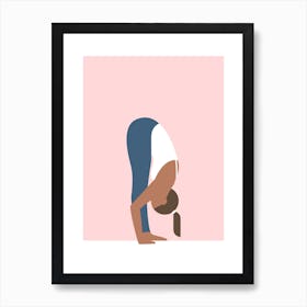 Forward fold yoga pose in pink Art Print