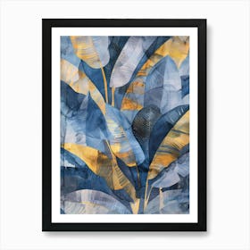 Blue And Gold Leaves 6 Art Print