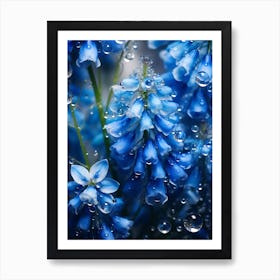 Blue Flowers With Water Droplets Art Print