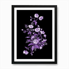 Purple Flowers On A Black Background Art Print