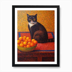 Marigold With A Cat 3 Pointillism Style Art Print