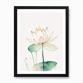 Lotus Flower In Garden Minimal Watercolour 3 Art Print