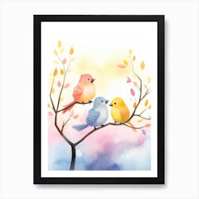 Watercolor Birds On A Branch Art Print