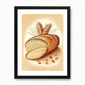 Sprouted Grain Bread Bakery Product Retro Drawing 1 Art Print