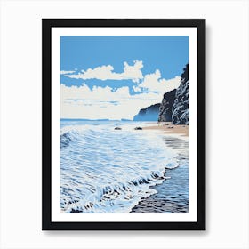 Linocut Of Blackpool Sands Devon 2 Art Print