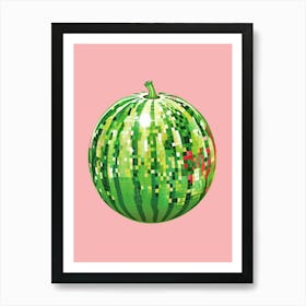 Disco Ball Watermelon Pink Art Disco Poster Trendy Aesthetic Art Food Kitchen Art Print