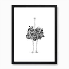 Floral Ostrich Line Art Print