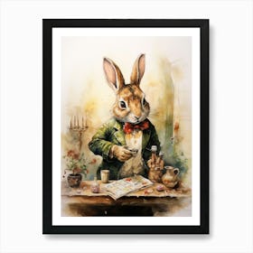 Bunny Reading Rabbit Prints Watercolour 1 Art Print