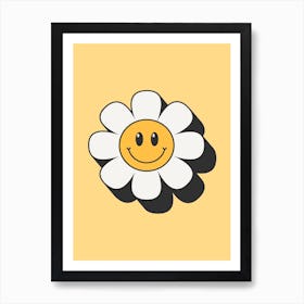 Yellow Retro Smiley Flower Art Print