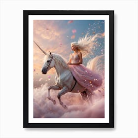 Girl Riding A Unicorn Poster