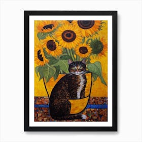 Sunflower With A Cat3 Art Nouveau Klimt Style Art Print