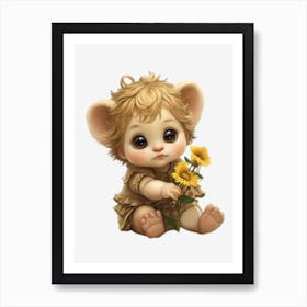 Baby Mouse With Sunflowers Art Print