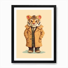 Tiger Illustrations Wearing A Trench Coat 1 Art Print