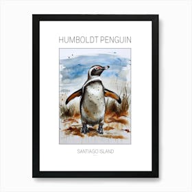 Humboldt Penguin Santiago Island Watercolour Painting 3 Poster Art Print