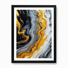 Abstract Texture On A Wall Swirling Pattern Of Fluid Gold Silver Yellow Grey And Black Resembli (3) Art Print