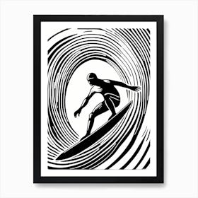 Linocut Black And White Surfer On A Wave art, surfing art, 228 Art Print