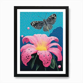 Butterfly On A Pink Flower | Inspired by Yayoi Kusama Art Print