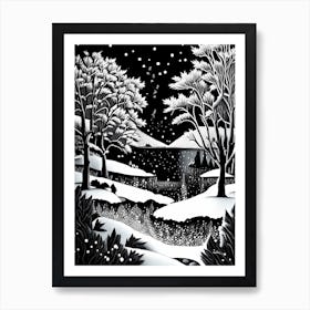 Water, Snowflakes, Linocut 2 Art Print