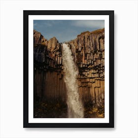 Icelandic Waterfall In Orange Sunset Art Print