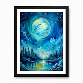 Moon Over The City Art Print