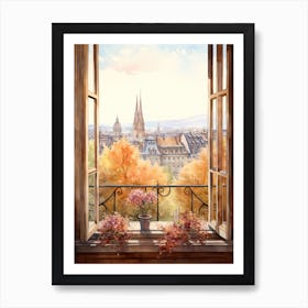 Window View Of Bern Switzerland In Autumn Fall, Watercolour 4 Art Print