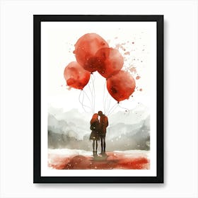 Couple Holding Red Balloons Art Print