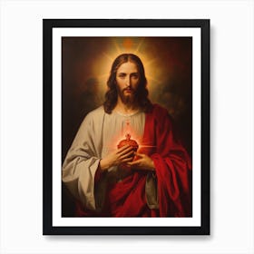 Sacred Heart Of Jesus, Oil On Canvas Portuguese School, 19th Century 008 Art Print