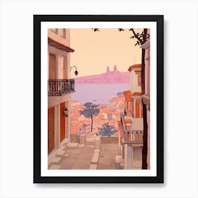 Cartagena Spain 5 Vintage Pink Travel Illustration Art Print