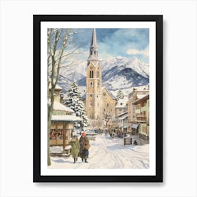 Vintage Winter Illustration Lech Austria 2 Art Print