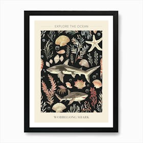 Wobbegong Shark Seascape Black Background Illustration 1 Poster Art Print