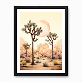  Minimalist Joshua Trees At Dusk In Desert Line Art 3 Art Print
