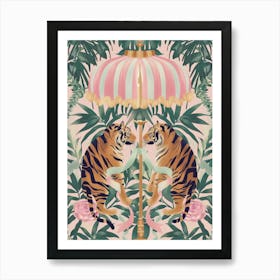 Tigers Bows Print Retro Cute Animal Botanical Tropical Art Print