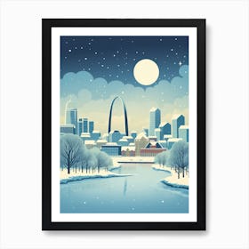 Winter Travel Night Illustration St Louis Missouri Art Print