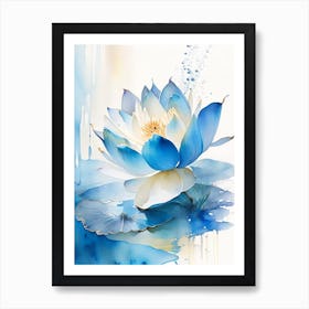 Blue Lotus Storybook Watercolour 2 Art Print